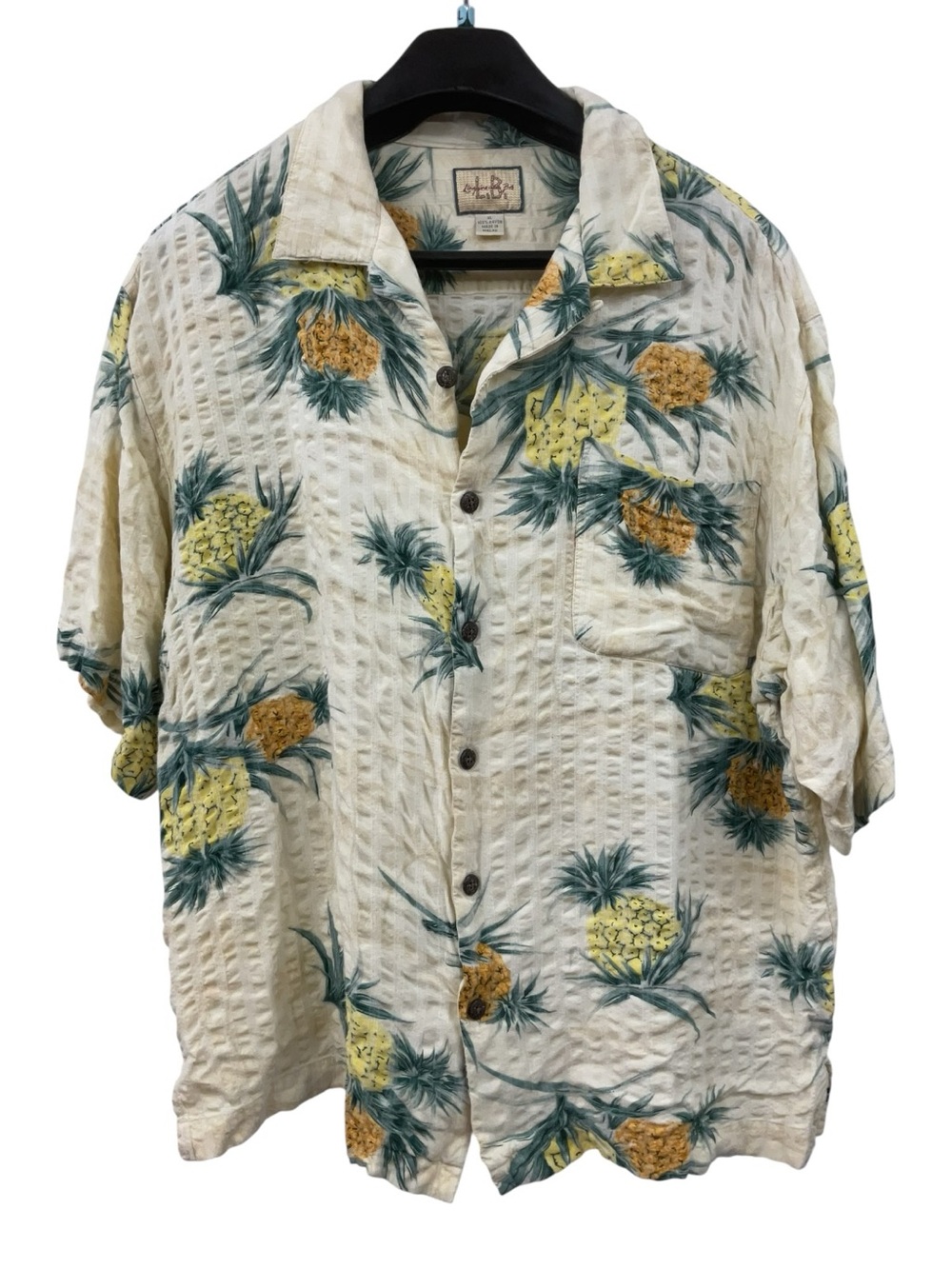 Men's Short Sleeve Pineapple Print Button-Down Shirt - Ivory